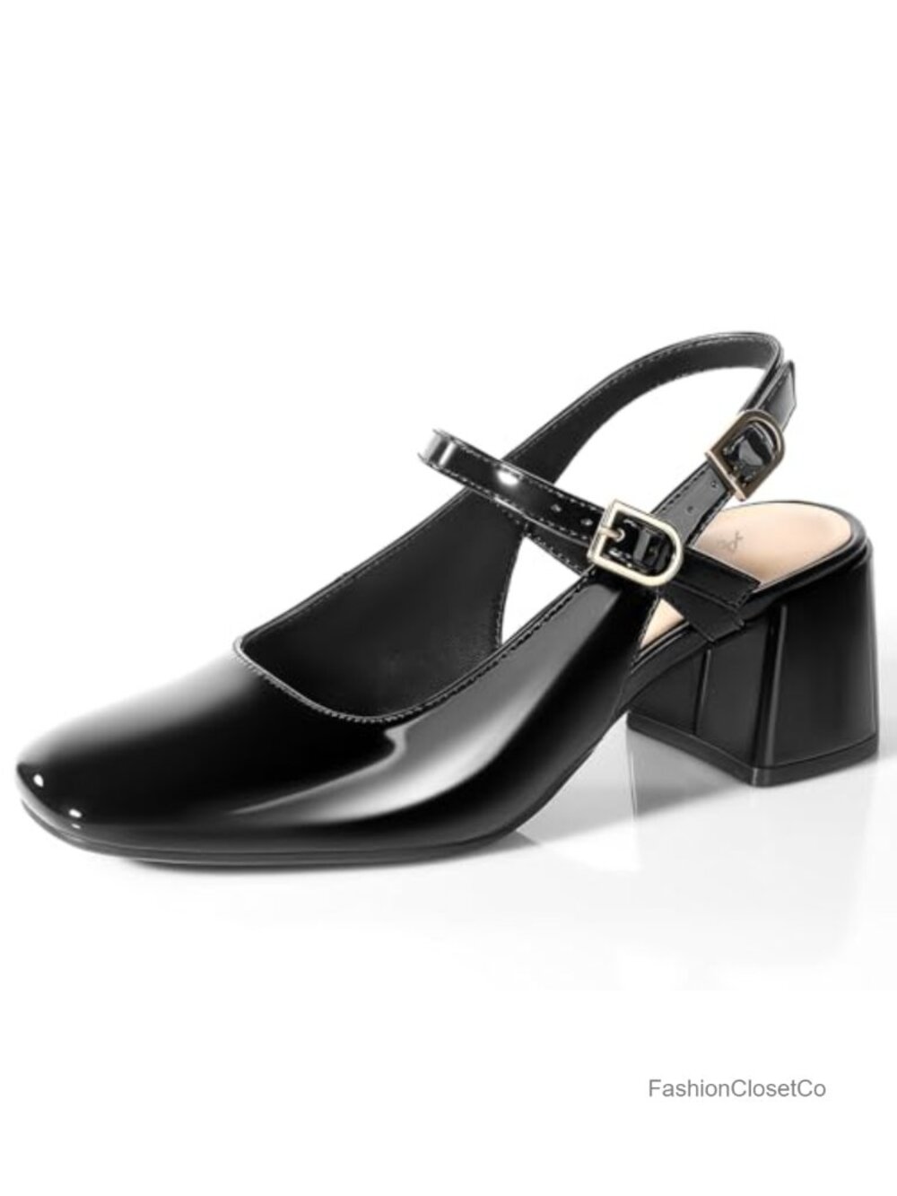 Women's Mary Jane Heels Slingback Chunky Low Heels Square Toe Dress Pumps
